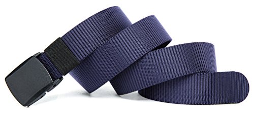 Cinturón Veasti de lienzo, estilo militar, totalmente ajustable con hebilla de color negro y punta, 129,5 cm de largo 3,8 cm de ancho Azul 130cm Blue Medium