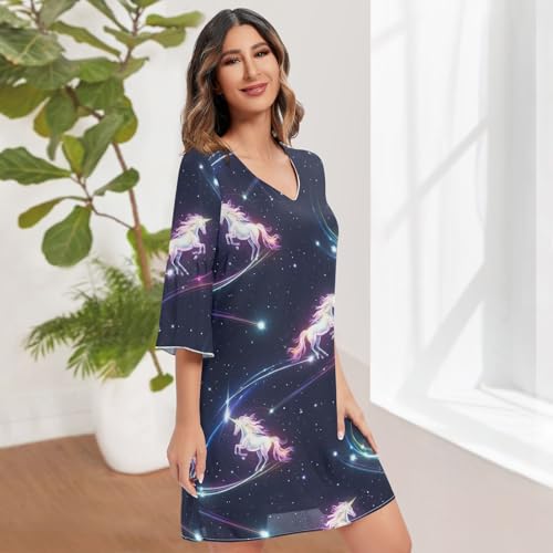 Robe d'été décontractée avec col en V flatteur et manches 3/4 légères - 3