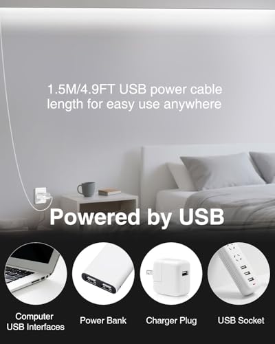 Image of Aclorol 1M 5V COB LED Strip Light 2 Pack White 6000K Dimmable Brightness | LED Flexible Tape Lights with 1.5M USB Cable, High Density 320LEDs, for Under Cabinet TV Backlight Bedroom Wardrobe Displays