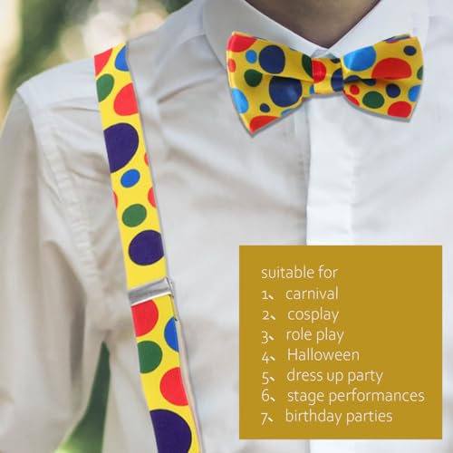 1 Set Kids Clown Cosplay Costum Dot Bow Tie Belt Colorful Dot Suspender Bowtie Party Favor Costume Suit for Carnival, Birthday Parties4