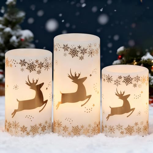 Bougie Noël renne doré sans flamme pour éviter les risques d'incendie sur la table