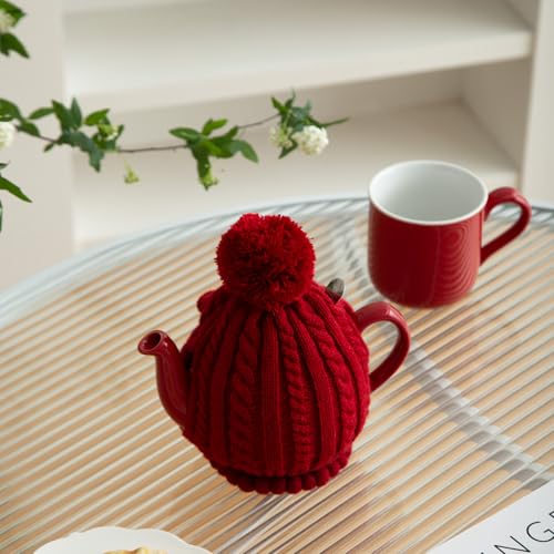 Image of One Piece Tea Cozy for 2 Cups Size,600ml,20oz,Not Include Teapot. (RED)