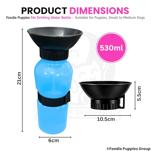 Image of Foodie Puppies Portable Dog Water Bottle, (530ml,18Oz) Color May Vary | Leak-Proof Easy Squeeze Pet Water Dispenser with BPA-Free Drinking Cup | Walking, Hiking, Travel & Road Trips