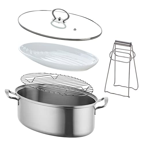 OQHAIR Large Fish Poacher Steamer Turkey, Stainless Steel Oval Fish Steamer Kitchen u StockKitchen u Thickened Compound Bottom Fast Heating for Induction Stove,Silver (Silver)
