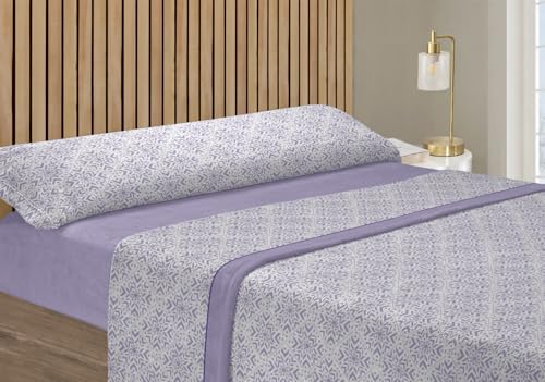 Wueps Juego de Sábanas de Pirineo Térmico Deluxe | 100% Poliéster Suave y Cálido | Incluye Bajera Ajustable (hasta 2 Metros), Encimera y Funda de Almohada (Violeta, 90cm)