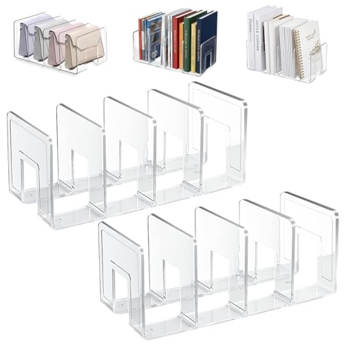 ASOUUNLD 2 Pièces Porte Revue en Acrylique Transparent, 4 Compartiments Organiseur de Fichiers pour Livre Séparateur de Sac à Main pour Bureau, Classe,...