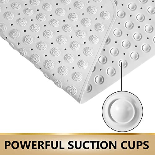 Image of TurtleGrip Anti-Slip Shower Mat, 100x40 cm Accu-Pebble (White), Anti-Skid Extra Large Bath Mat with Suction Cups, Machine Washable Bathroom Mats with Drain Holes