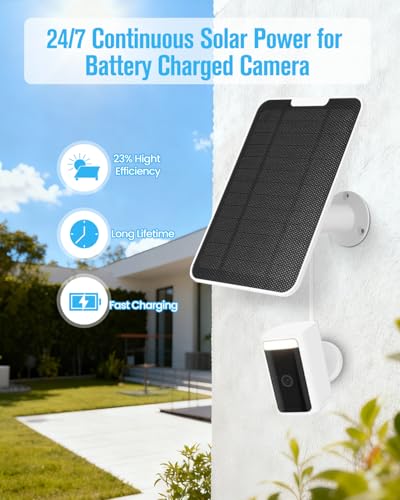 Panel solar para Arlo Essential y Simplisafe en jardín exterior 4