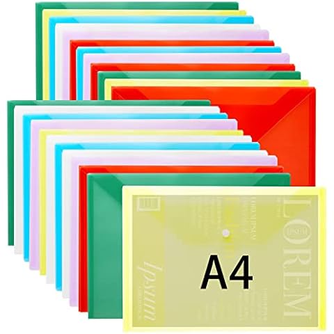 24PCS Plastic Wallets,A4 Plastic Popper Folder,Assorted Colours Plastic Document Files with Button Closure,6 Colors Popper Wallets Document Folder for School Home Work Office Organization Cover