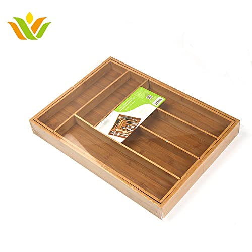 electromax Wooden Bamboo Cutlery Tray,Silverware Organizer, Large Drawer Organizer, Kitchen Drawer Insert, 5-7 Compartments - Image 3