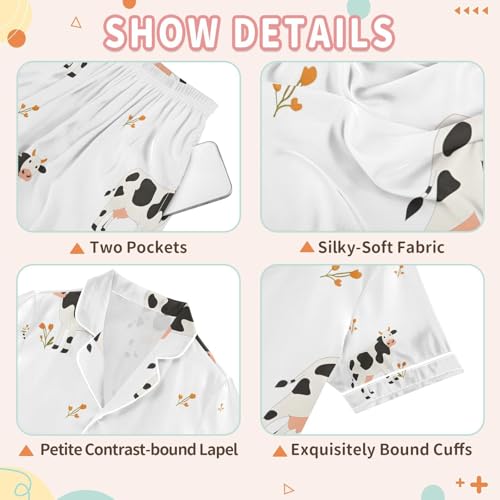 senya Cute Cow A Satin Summer Pajama Sets Silk Short Sleeve Button Down Sleepwear3