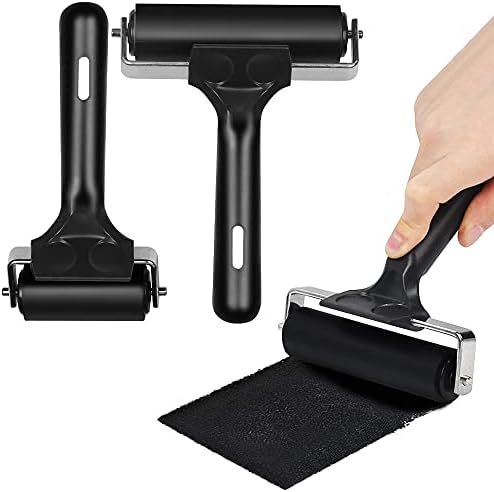 Rayong Rubber Brayer Roller 2 Pack Brayer Roller Ink Rollers Paint and Ink Roller Tool Glue Roller Oil Painting Tools for Ink Paint Block Stamping, Printmaking Wallpaper and Arts & Crafts