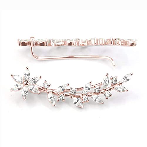 Ear Crawler Earrings Ear Climber – 14K Gold Plated 925 Sterling Silver Flower Ear Cuff Wedding Earrings (Rose Gold) #TOP5