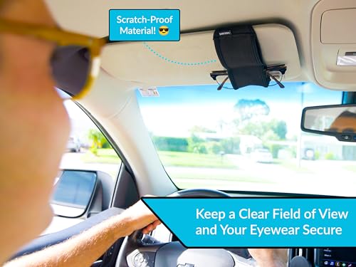 Image of Sunglasses Holder for Car Visor - Dual Storage Holds 2 Pairs | One-Hand Operation, Scratch-Proof, Universal Fit | Glasses Organizer for Vehicle Visor (Black)