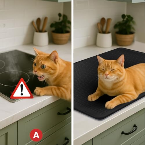 Image of Stove Top Cover for Electric Stove - Food Grade Ceramic Stove top Cover, Silicone XXL Dish Drying Mat, Glass Cooktop Covers, Flat RV Range top Mats (Black Thickened,28x20)