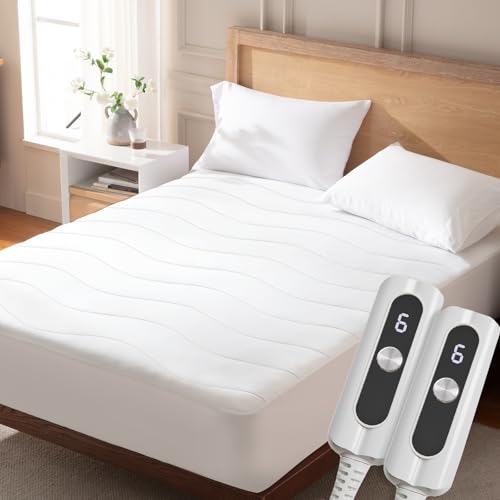 ACCU-WARMTH Heated Mattress Pad California King Quilted Electric Mattress Pad Bed Warmer with Dual Controllers 6 Heat Settings 10-Hour Auto Off 17 Inch Deep Pocket Machine Washable White