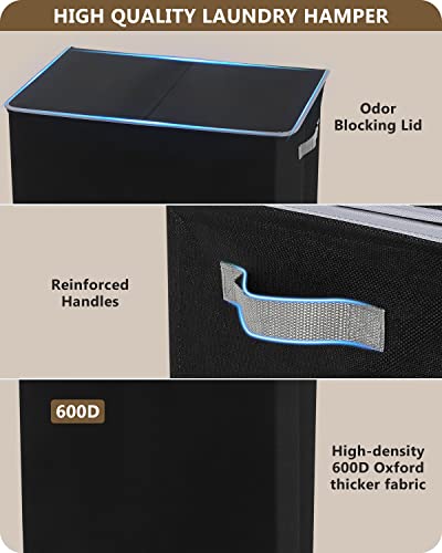 Soledi Double Laundry Hamper With Lid And Removable Laundry Bags - 145L Large Dirty Clothes Hamper 2 Section - Collapsible Laundry Baskets For Bedroom, Bathroom, Laundry Room, Apartment, Black #TOP5