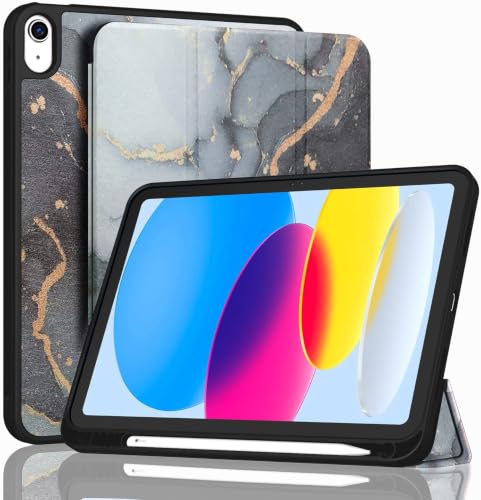 Image of ProElite Smart Case for iPad (A16) 11th /10th Generation (2025 /2022) [Auto Sleep /Wake Cover] [Left Side Pencil Holder] [Soft Flexible Case] Recoil Series - Marble Black