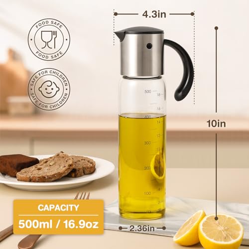Vucchini Large Olive Oil Dispenser Bottle 17 oz - Auto Flip Condiment Container - Leakproof Vinegar Dispenser Glass Cruet Stainless Steel - Image 5