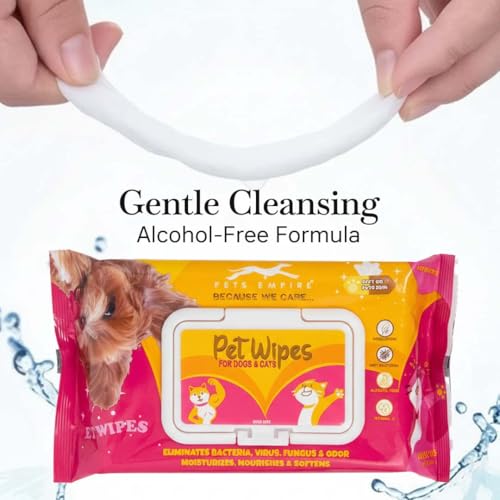Pets Empire Wet Wipes for Dogs, Cats, Rabbit, Puppies & Small Animals (80 Pcs), Anti-Bacterial Cleaning & Daily Care Soft Wipes for Pets, Dry Bath, Ear & Paw Daily Cleaning Grooming Wipes (15x20 cm)