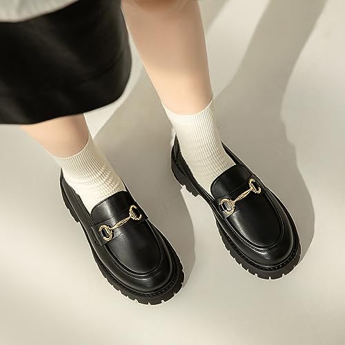 Image of Chunky Loafers Women Platform Loafers for Women Chunky Heel Lug Sole Loafers for Women Slip ons Round Toe