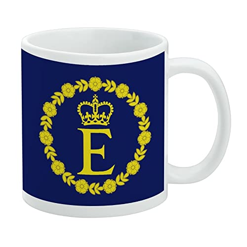 Queen Elizabeth II Flag Ceramic Coffee Mug, Novelty Gift Mugs for Coffee, Tea and Hot Drinks, 11oz, White