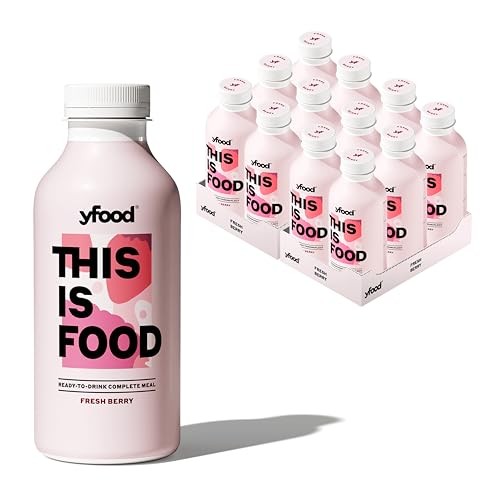 yfood Fresh Berry, repas prêt à boire, THIS IS FOOD, substitut de repas, 30 g de protéines, 26 vitamines et minéraux (12 x 500 ml), goût fruits rouges