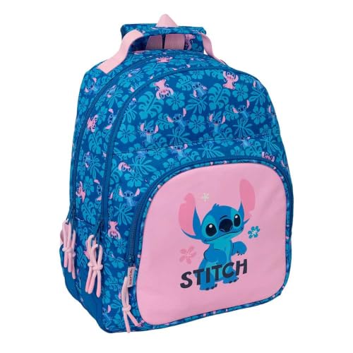 Safta | Mochila Escolar Doble Stitch Lilo Adaptable a Carro, 2 Compartimentos Grandes con Cremallera, Hombreras y Espalda Ergonómicas Acolchadas, Bolsillo Portabotellas, Medidas 32x15x42 cm