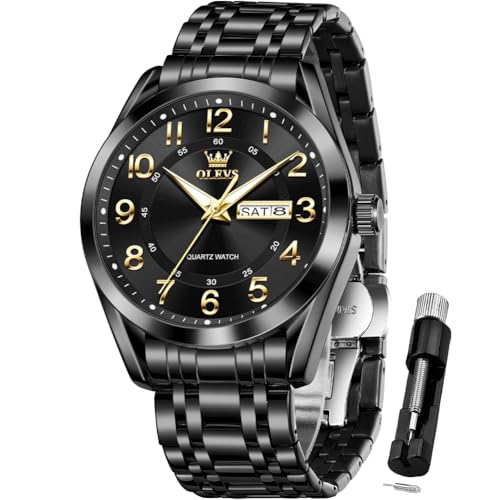 Image of OLEVS Mens Watches Business Large Numer Easy to Read Quartz Watch Stainless Steel Waterproof Luminous Date Casual Male Watch