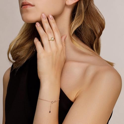 Pearl Ring for Women, 18K Gold Plated Womens Starburst Gold Rings for Bride Wedding Engagement Band Anniversary Birthday Jewelry for Women Fits Sizes 6 to 93