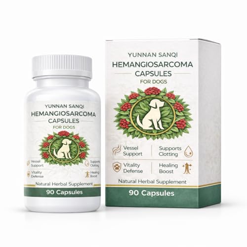 Yunnan Sanqi Capsules for Dogs - Pure Herbal Quick Stop Bleeding & Blood Support for Hemangiosarcoma Hemoabdomen Pericardial Effusion Severe Bruising Ulcer-Related Bleeding 90 Capsules