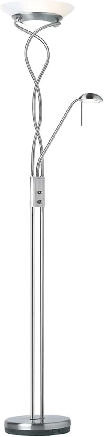 National Lighting Satin Chrome (With Bulb) Mother And Child Floor Lamp With Adjustable Reading Light & Dimmer Switch - Intertwined Uplighter Floor Lamp Father And Son Lamp - Satin Chrome Finish - R7s/G9 Bulbs (Bulb Included)
