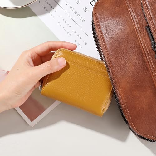 Image of SENDEFN RFID Credit Card Holder for Women Small Leather Zipper Card Case Wallet 15 Slots