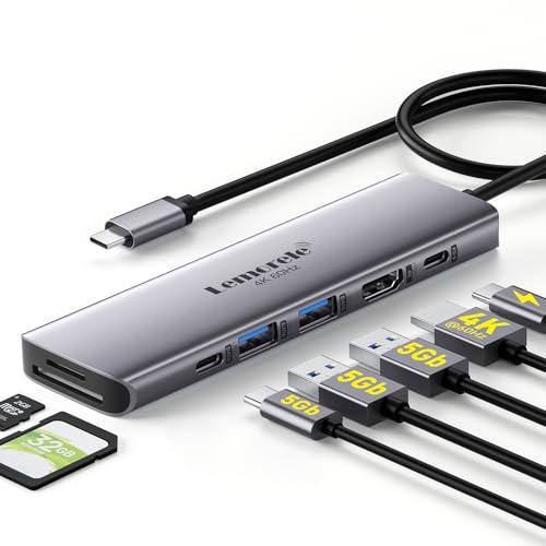 Image of Lemorele USB C Hub with Ethernet RJ45 1000M -10 in 1, USB C Hub Adapter with HDMI 4K,3 USB 3.0, PD 100W,SD /TF, USB-C Data Transfer Adapter for MacBook,iPad,Windows,Switch,Chromecast