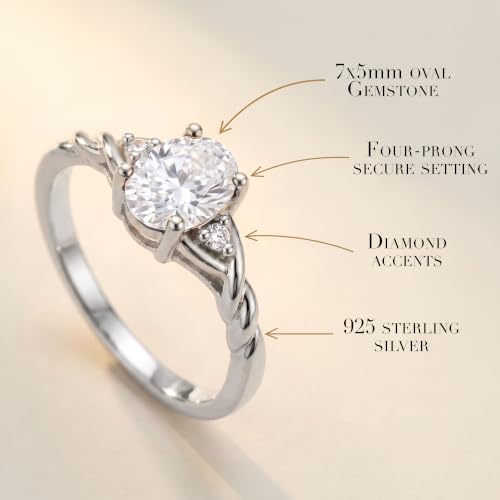 Image of Rylos Sterling Silver Classic Birthstone Ring - 7X5MM Oval Gemstone & Diamonds - Women's Jewelry, Sizes 5-10