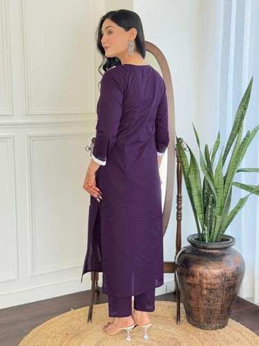 Image of Naixa Women's Cotton Embroidered Straight Kurta with Pant and Dupatta Sets (Available in Plus Size) (NX-574)