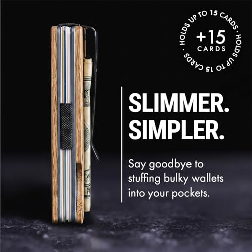 Image of Mountain Voyage Minimalist Wallet for Men & Women - Slim RFID Wallet, Scratch Resistant, Credit Card Holder & Money Clip, Easily Removable Money & Cards, Mens & Womens Wallets (Beech Wood Carbon)