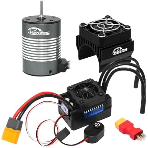 Hobby Fans Waterproof S3650 3500KV Brushless Motor 3.175mm Shaft with Upgrade 60A ESC Electric Speed Controller Combo Set and Heatsink for 1/10 RC Car Truck, Titanium Cover