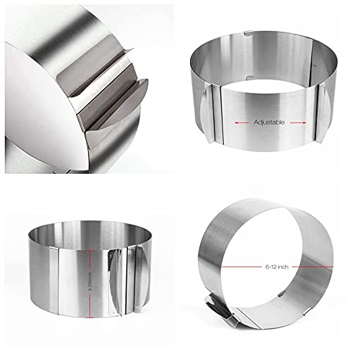 Cake Rings For Baking, Funnel Cake Ring Mold, Adjustable 6-12Inch Stainless Steel Round Slicer Cutter Ring Mold, Circle Frost Form Cookie Funnel Cake Mix Kit, Mousse Tiramisu Cake Pan Pastry Ring #TOP2