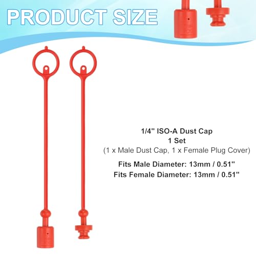 Image of PATIKIL 1 /4 inch ISO-A Hydraulic Coupler Male Dust Cap and Female Plug Cover, Set of 1 Rubber Quick Disconnects Port Plug Cover Fittings Red Cap with Retention Ring