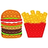 2 PCS Food Fidget Toys for Kids, French Fries Hamburger Bubble Sensory Toy, Silicone Push Bubble Toys, Anxiety Stress Relief Tools for Toddlers Adults School Classroom Party Favors