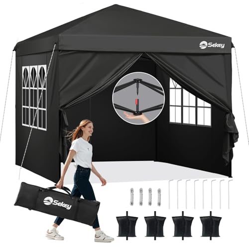 Sekey 3m x 3m One-Touch Pop Up Gazebo with Sides – Instant Setup, Heavy Duty & Waterproof 1000mm, Includes 4 Weight Bags for Extra Stability – Perfect for Outdoor Events, (Black, 3 x 3 with Sides)