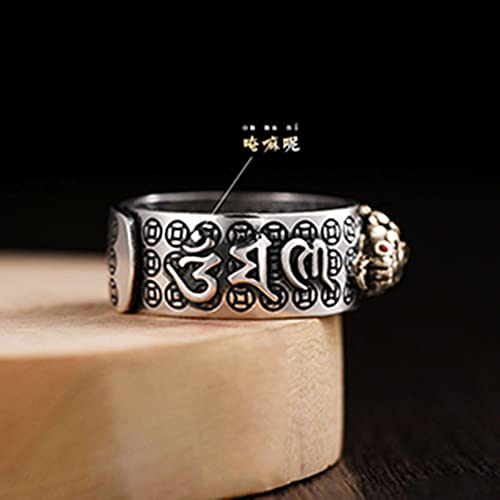JAJAFOOK Sterling Silver Feng Shui Pixiu Mantra Ring Buddhist Good Luck Amulet Lucky Fortune Opening Adjustable Ring3