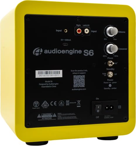 Image of Audioengine S6 Mini Subwoofer - Compact 210W Powered Bass Speaker | for Music, Movies, Gaming & Home Office Setups - Yellow