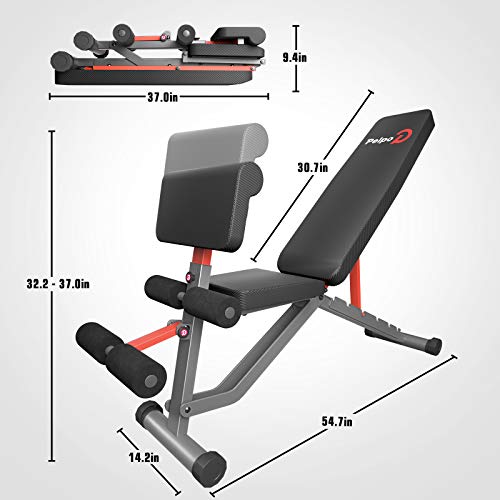 pelpo Weight Bench for Full Body Workout, Adjustable Strength Training Bench Press in Home Gym, Fast Folding Roman Chair Holds up to 330LBS, Gray