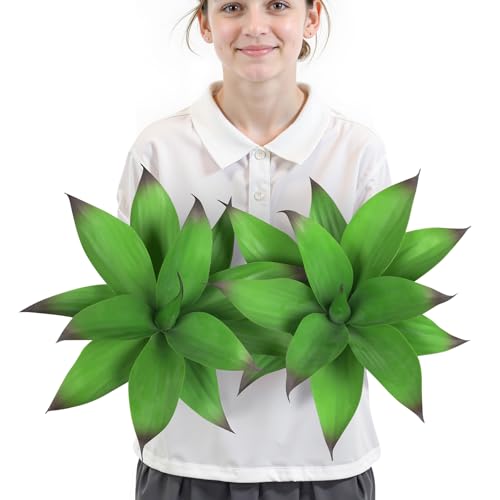 Image of Velener 13.8 Inch Artificial Agave Plants, UV Resistant Fake Outdoor Plants, Small Faux Plants for Indoor Decor(Green)-2 Pack