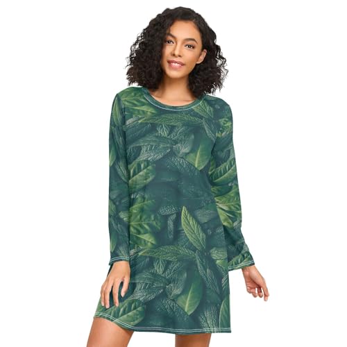 Women Long Sleeved Round Neck Sleepwear Nightgown Sleep Wear Dress (S-3XL)