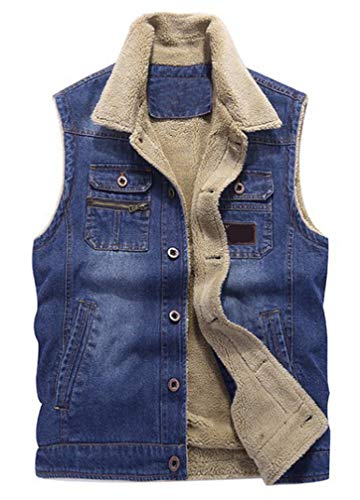 Lavnis Men's Jean Vest Sleeveless Denim Vest Casual Slim Fit Button Down Denim Jacket Thicken Style Light Blue M