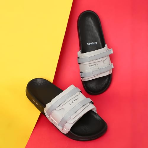 Image of CHUPPS Element Grey & Black Drift Orthopedic Slippers | Soft Footpharma Footbed | Breathable Ventilation Holes | Lightweight Flip Flops | Anti-Skid Chappals for Everyday For Mens