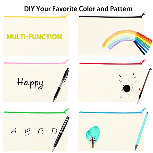 Legigo 12 Pack Blank Diy Craft Bag Canvas Pencil Case Blank Makeup Bags- Beige Canvas Pencil Pouch Bulk Canvas Cosmetic Bag Multi-Purpose Travel Toiletry Bag Canvas Color Zipper Bags 8.3 × 5 Inch #TOP3